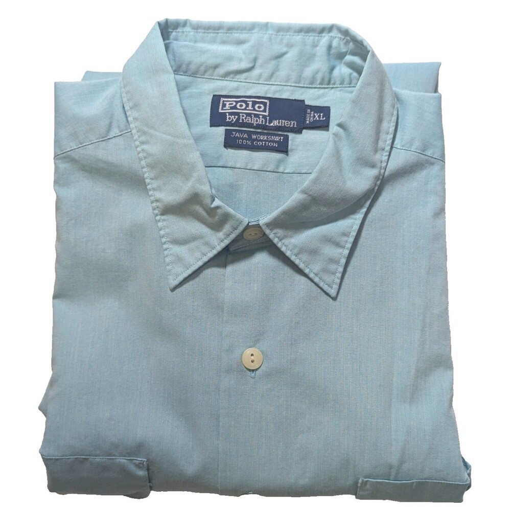 NWT VTG Polo Ralph Lauren Java Workshirt NOS Blue Cotton Button Down Men's XL